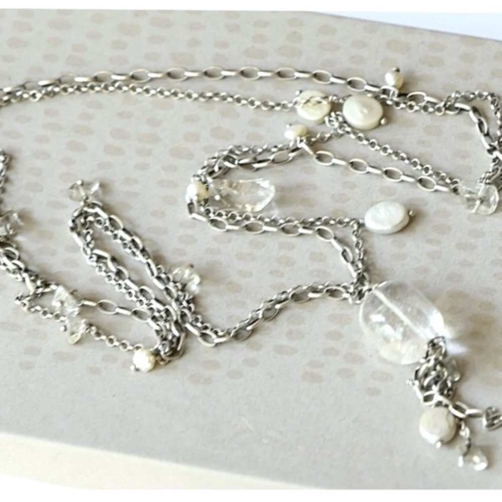 Silpada Vintage RARE Sterling Silver
Crystal Pearl Long Tassel Necklace